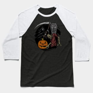 Scary pumpkin zombie Halloween grim reaper Trick or treat Baseball T-Shirt